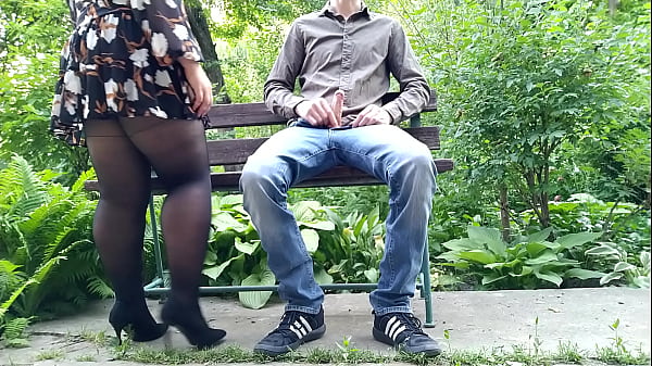 Dirty MILF in Pantyhose on a Park Bench